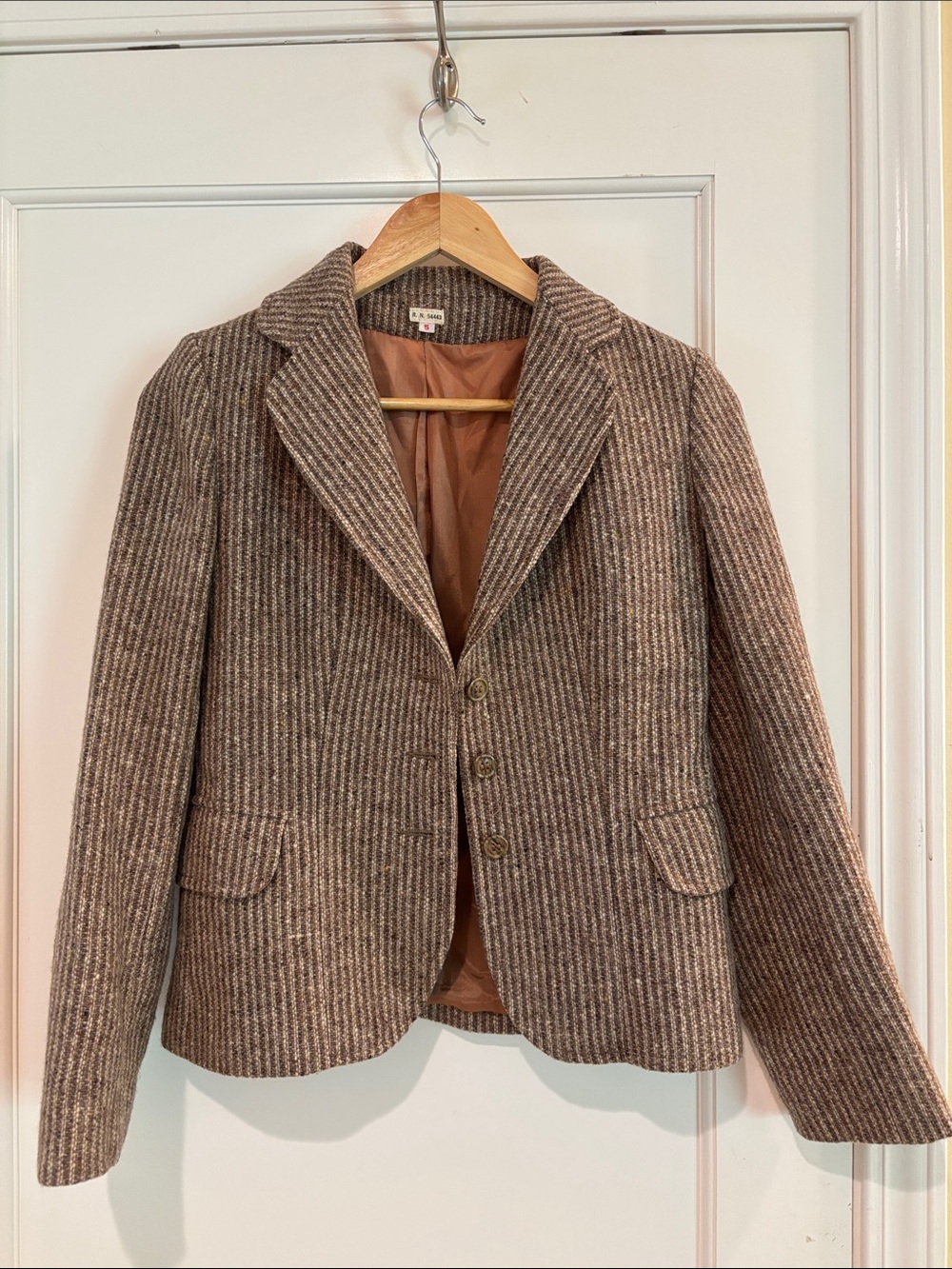 Vintage Brown Striped Wool-Blend Blazer